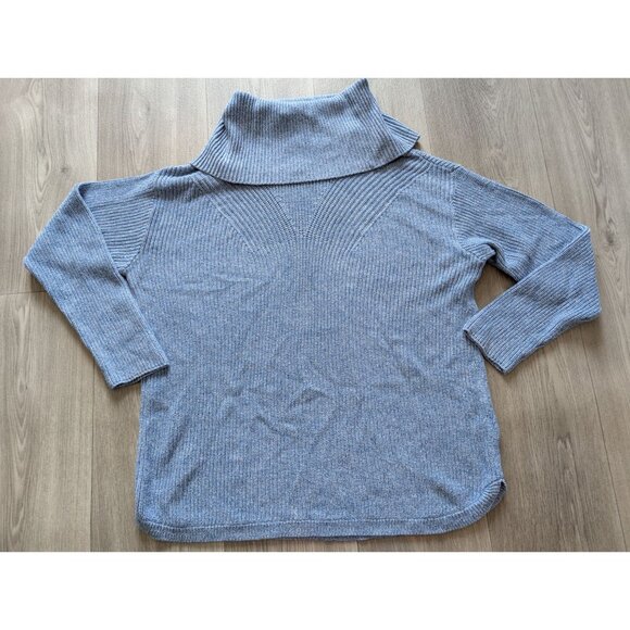 Talbots Womens Blue Ribbed Knit Sweater With Foldover Collar Size L - Picture 3 of 8